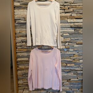 Womens' Long-Sleeve Crewneck T-shirts White and Light Pink. Size L